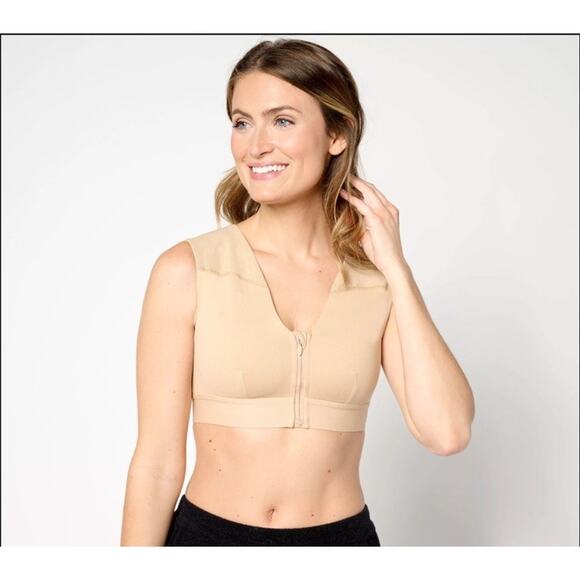 Tommie Copper Shoulder Support Compression Bra Front Zipper Nude Tan Size XL - Picture 1 of 12